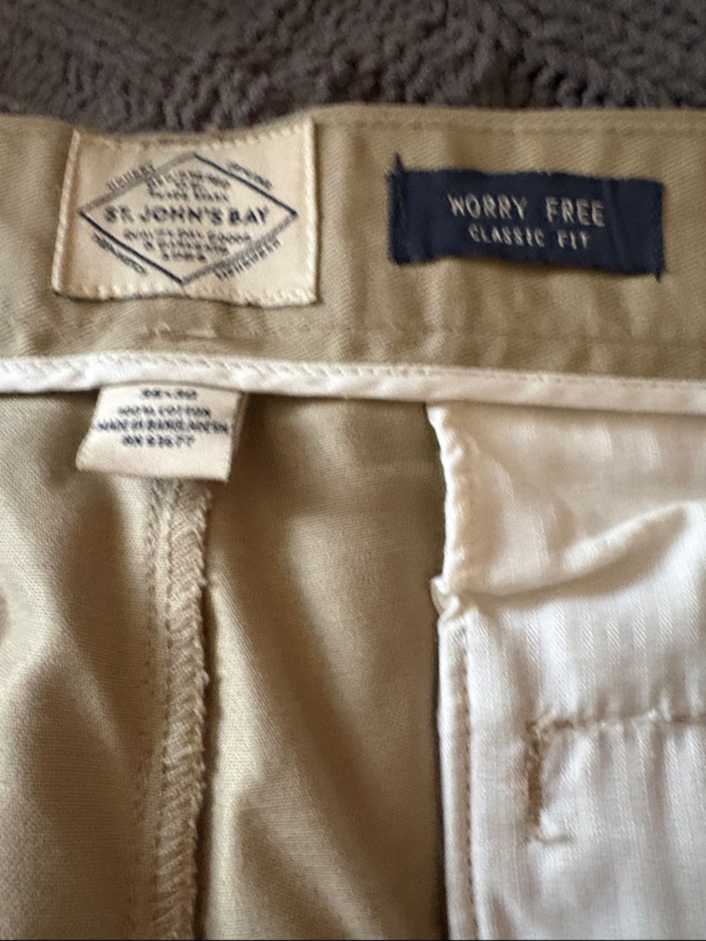 St. John's Bay Classic Fit Khaki Pants in Tan, New! L 30